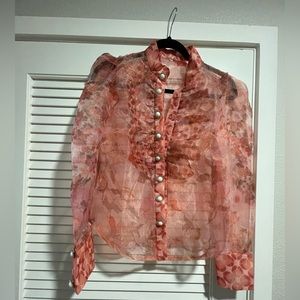 Organza floral blouse with pearl buttons size medium